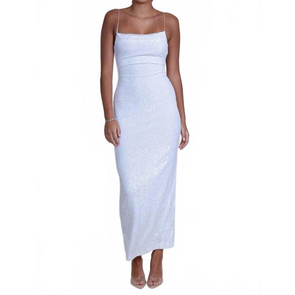 NEW BEC + BRIDGE aaliyag sequin maxi dress in white